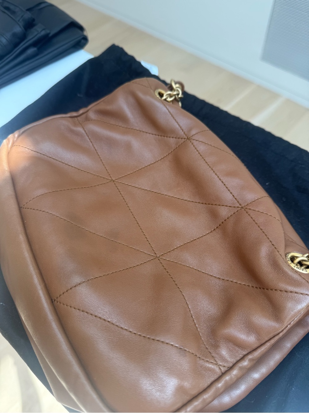 Saint Laurent Cognac Quilted Leather Flap Crossbody with Gold YSL - Picture 8 of 9